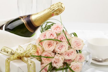 Champagne and pink roses